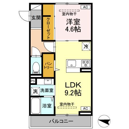 ゼラニウム湘南台(1LDK/2階)の間取り写真