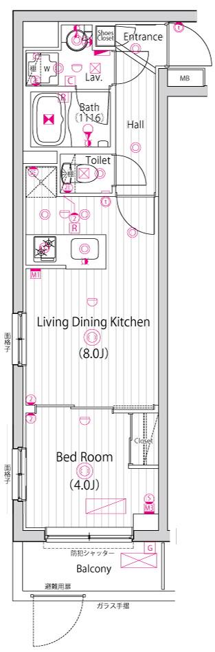 ガーラ・ステーション川崎久地(1LDK/1階)の間取り写真