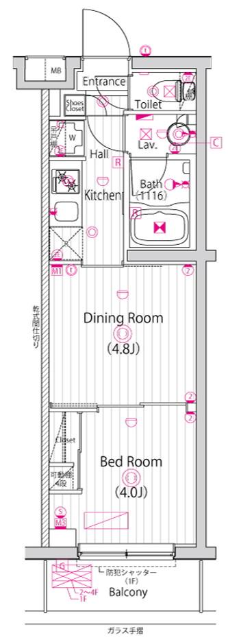 ガーラ・ステーション川崎久地(1DK/1階)の間取り写真