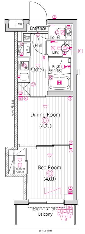 ガーラ・ステーション川崎久地(1DK/1階)の間取り写真