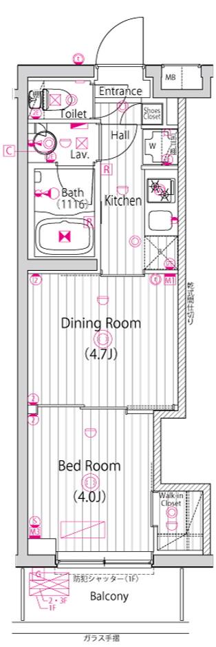 ガーラ・ステーション川崎久地(1DK/1階)の間取り写真