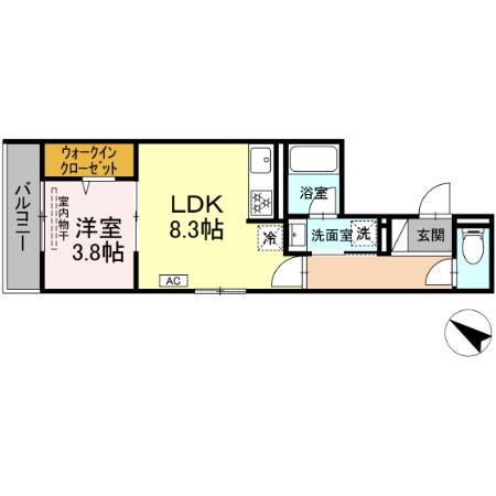 D PAINA 生麦(1LDK/3階)の間取り写真