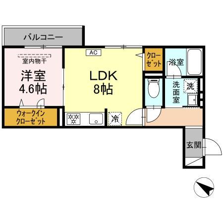 D PAINA 生麦(1LDK/2階)の間取り写真