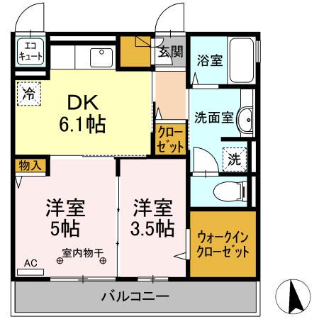 プティ・ポワール(2DK/2階)の間取り写真