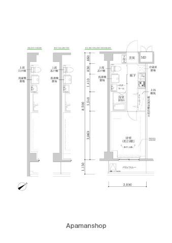 RELUXIA武蔵中原Ⅱ(1K/3階)の間取り写真