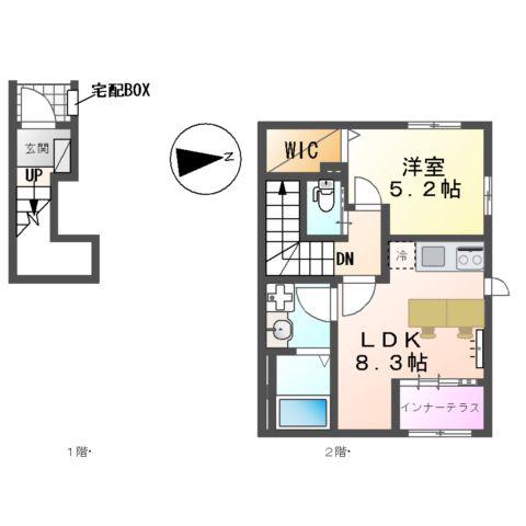 海老名市大谷北アパートⅤ期(1LDK/2階)の間取り写真