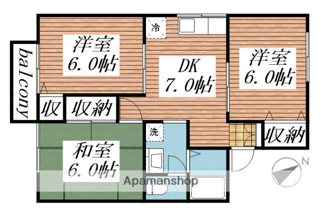 湘南サンライズガーデン2(3DK/2階)の間取り写真