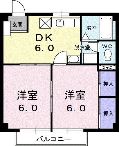 ヒルハウス白井Ⅰ(2DK/2階)の間取り写真