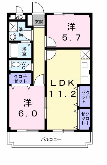 湘南第一ホ-ワマンション(2LDK/3階)の間取り写真