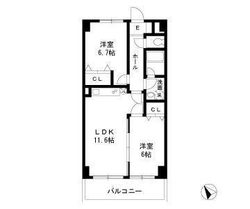 パークビュー仲町台(2LDK/2階)の間取り写真