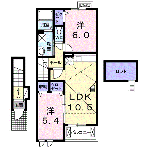 ソレアード ミキB(2LDK/2階)の間取り写真