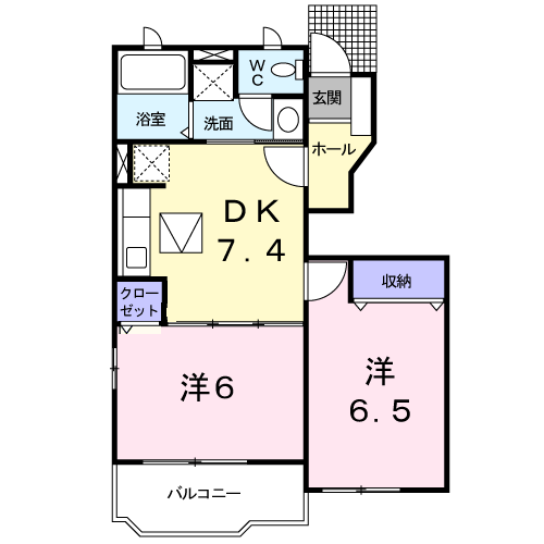 ニューウェーブ貳番館(2DK/1階)の間取り写真