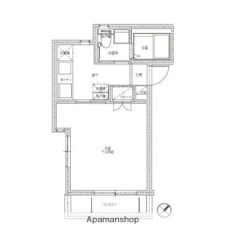 グラインドロッジⅡ(1K/1階)の間取り写真