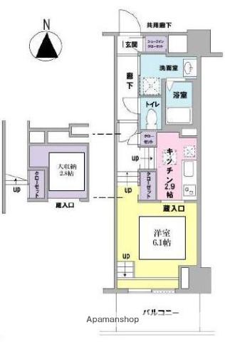 キーヌブラン(1K/4階)の間取り写真