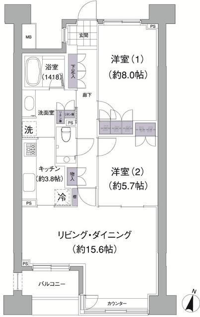 アビティ目黒(2LDK/5階)の間取り写真