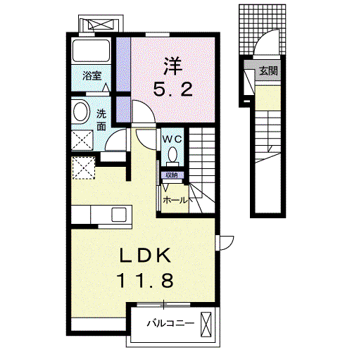 ソレイユ稲村ガ崎 Ⅱ(1LDK/2階)の間取り写真