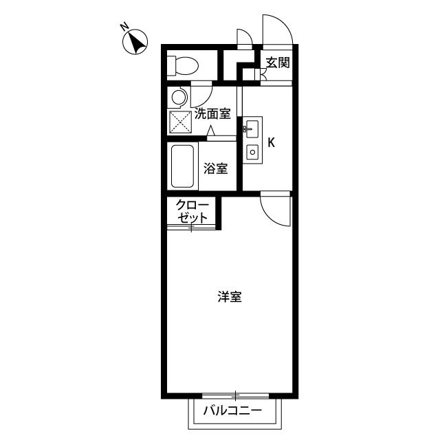 アンプルールクラージュ逗子A(1K/1階)の間取り写真