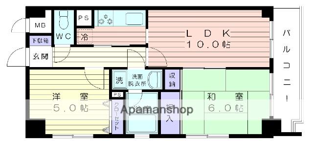 グランディール湘南(2LDK/4階)の間取り写真