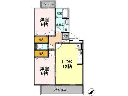 アルファタウン秦野新町 B棟(2LDK/3階)の間取り写真