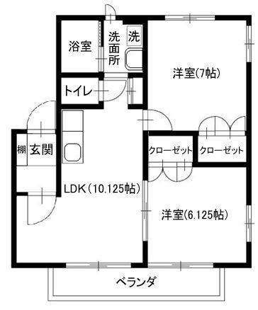 シェ ポローニャⅠ(2LDK/2階)の間取り写真