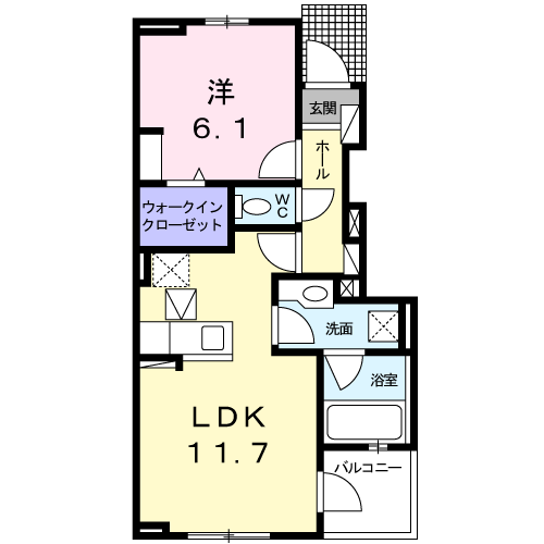 グラドナス(1LDK/1階)の間取り写真