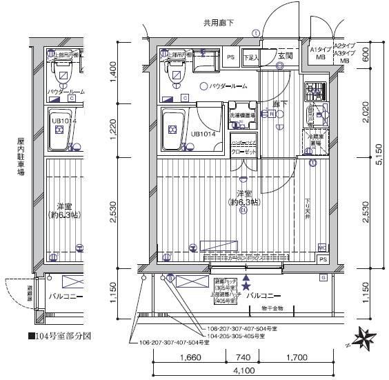 メインステージ南蒲田(1K/1階)の間取り写真