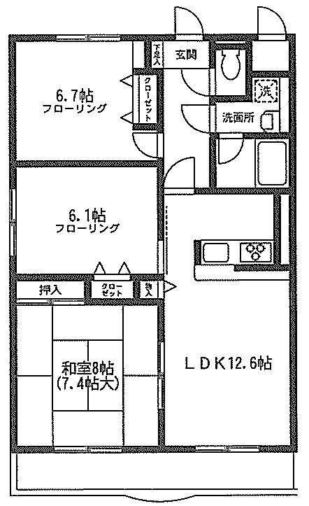 ソレイユ町田(3LDK/1階)の間取り写真