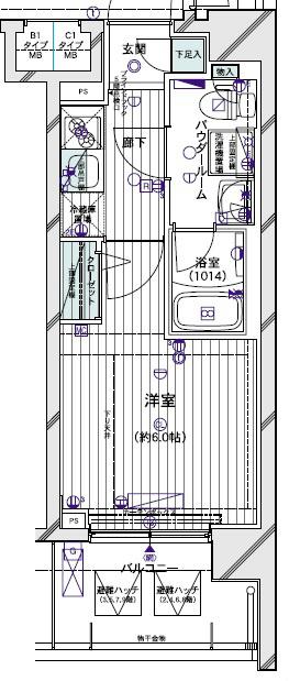 メインステージ川崎ウエスト(1K/5階)の間取り写真