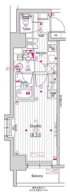 グランド・ガーラ横浜新子安(1K/2階)の間取り写真