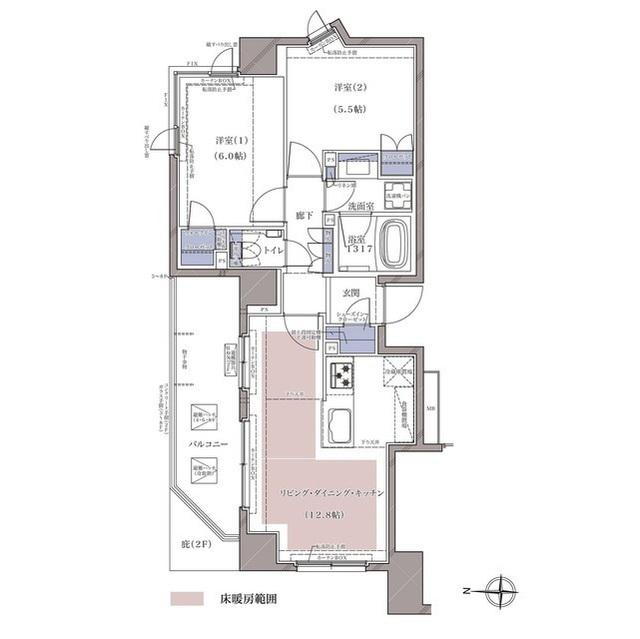 ディームス横濱青木町(2LDK/2階)の間取り写真