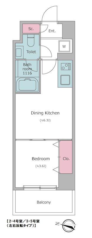 ドゥーエ二子新地(1DK/6階)の間取り写真