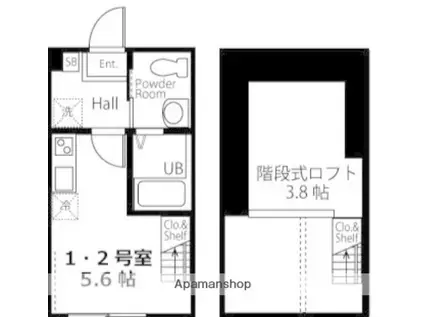 ハーミットクラブハウス金沢八景B棟(ワンルーム/1階)の間取り写真