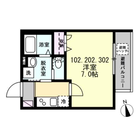 ベイルーム横須賀衣笠フロント(1K/2階)の間取り写真