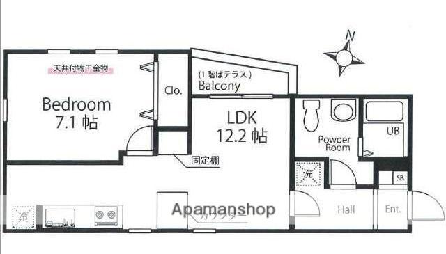 ハーミットクラブハウス トゥギャザー横浜和田町(1LDK/1階)の間取り写真
