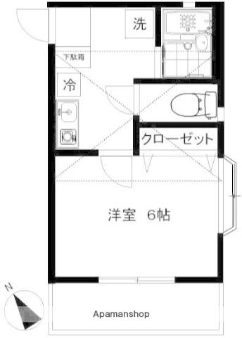 サンカレッジ六会(1K/2階)の間取り写真