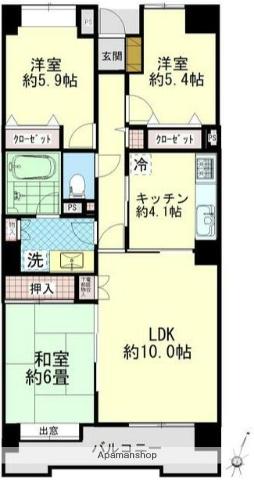 プランヴェール湘南茅ヶ崎(3LDK/9階)の間取り写真