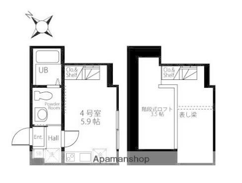 ハーミットクラブハウス戸塚踊場A棟(ワンルーム/2階)の間取り写真