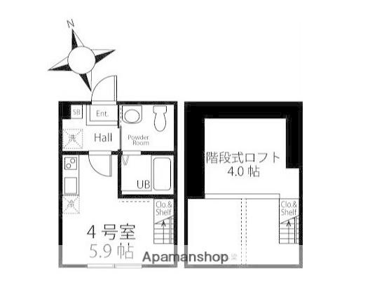 ハーミットクラブハウス能見台(ワンルーム/1階)の間取り写真