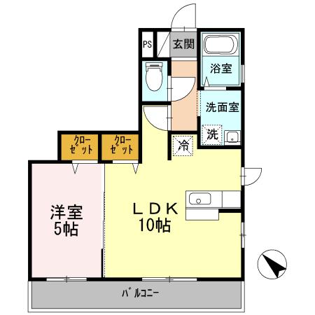 サニーウェル(1LDK/3階)の間取り写真