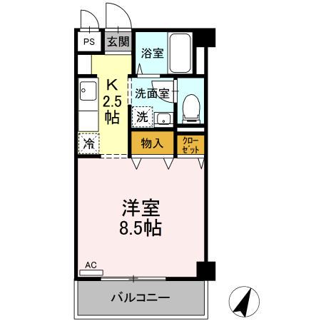 シュクレ大船(1K/3階)の間取り写真