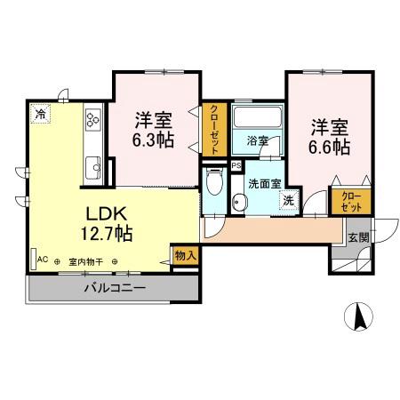 SKY AVENUE YOKOHAMA(2LDK/3階)の間取り写真