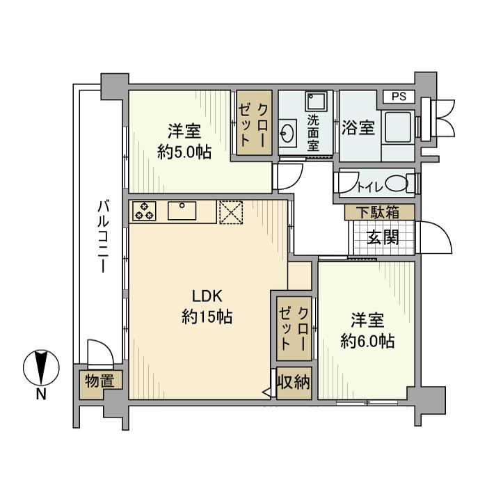 宮前平グリーンハイツ16号棟(2LDK/5階)の間取り写真