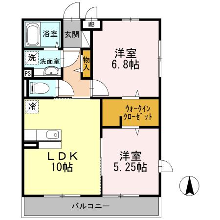 ソレイユB(2LDK/2階)の間取り写真