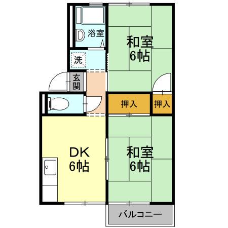 レザンシャトー(2DK/2階)の間取り写真