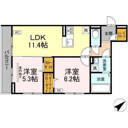 BLANC CUBE(2LDK/2階)の間取り写真