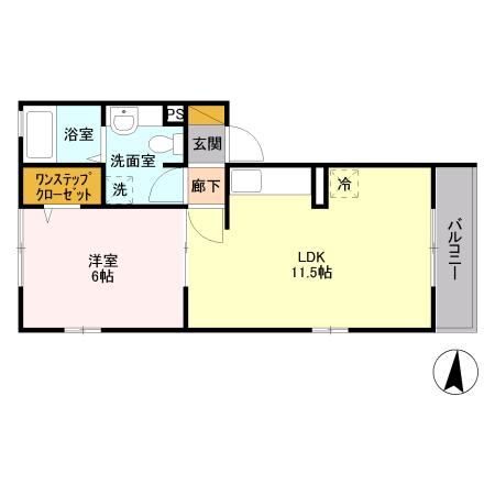 ヴェリナ旭町(1LDK/3階)の間取り写真