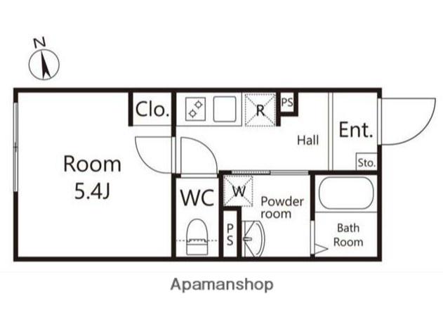 イスフール(1K/4階)の間取り写真