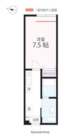 ハーミットクラブハウスリアンB棟(1K/1階)の間取り写真