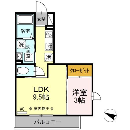 ファーストステージ小田急相模原(1LDK/1階)の間取り写真
