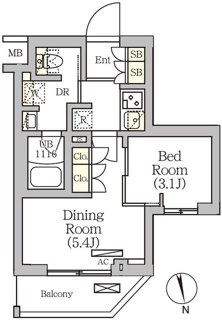 ARKMARK南品川(1DK/4階)の間取り写真